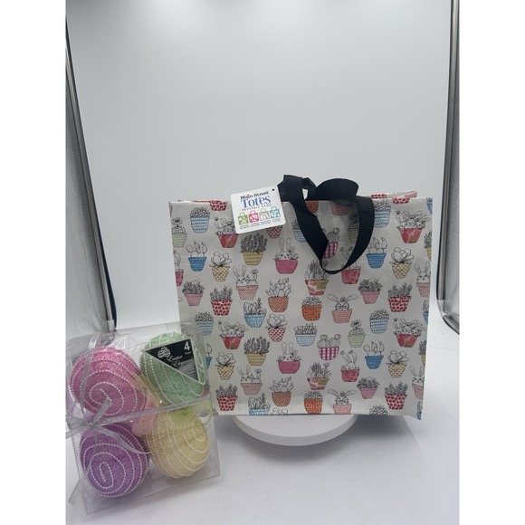 Easter Spring Bunny Rabbits Basket Flowers Gift Reusable MainStreet Tote Bag New - Picture 11 of 13